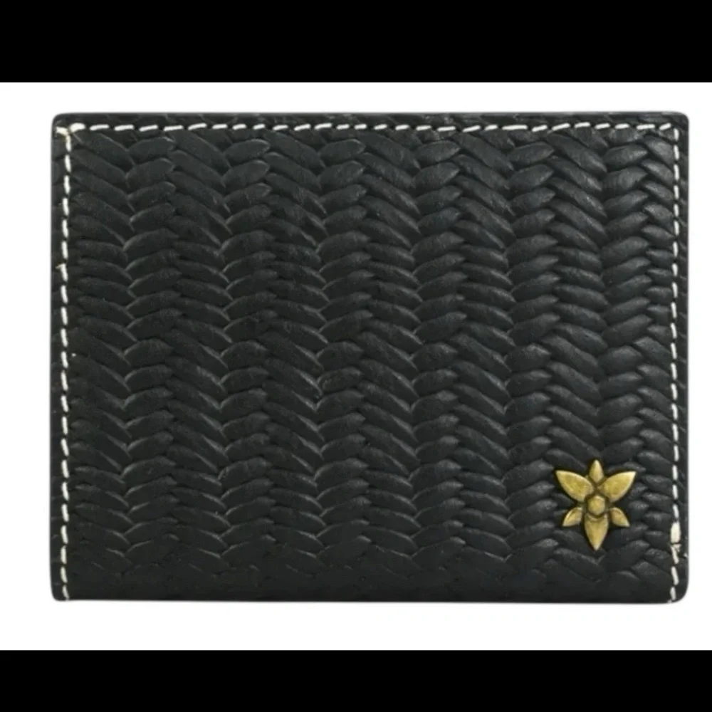 Anna by Anuschka Heritage Leather Black Mini Two-Fold Wallet w/Dust Bag NEW
